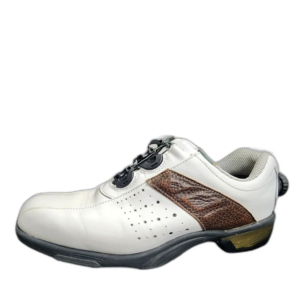 Footjoy Reelfit Men's White & Brown Leather Golf Shoes Model 53832 Size 8.5 M
